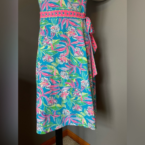 Lilly Pulitzer Clancie Knee length Wrap Dress Turquoise Size Large - Picture 3 of 15